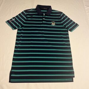 RLX Ralph Lauren Oakmont Mens Medium Green Striped Performance Golf Polo Shirt